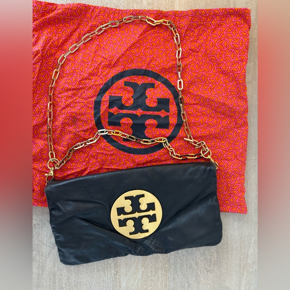 Tory Burch Black Leather Bag with Gold Chain